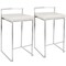 Contemporary Home Living Set of 2 Silver and White Leather Square Cushioned Fuji Stackable Barstool 31”